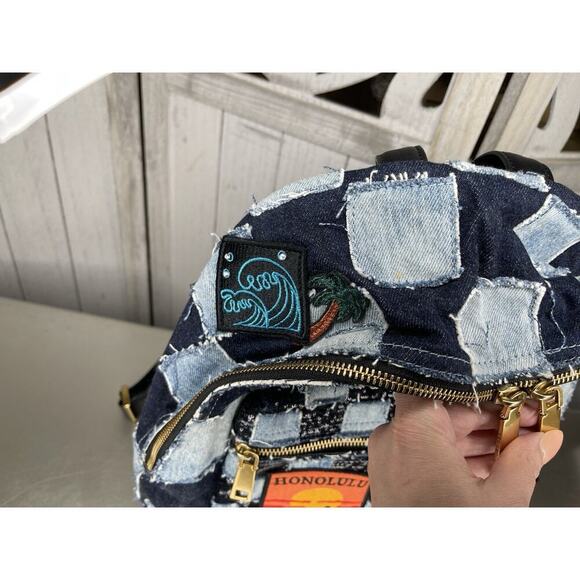 Marc Jacobs Blue Denim Biker Patchwork Shoulder Paradise Backpack Bag - Picture 4 of 10